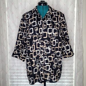 Maggie Barnes Geometric Button Up Lagenlook Career Office Work Blouse Top 1X‎